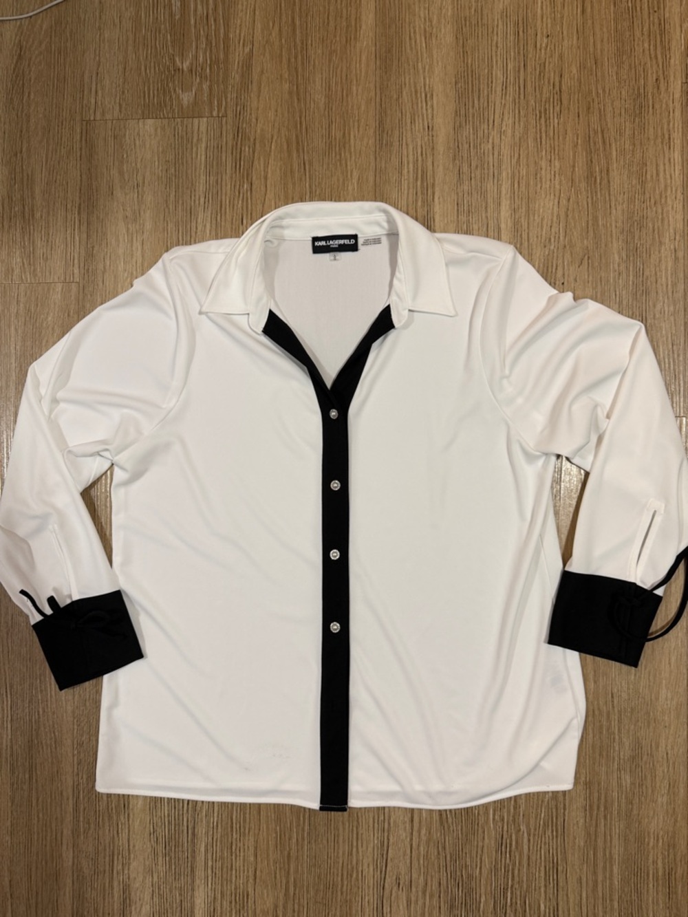 Karl Lagerfeld White Button-Front Blouse with Black Trim